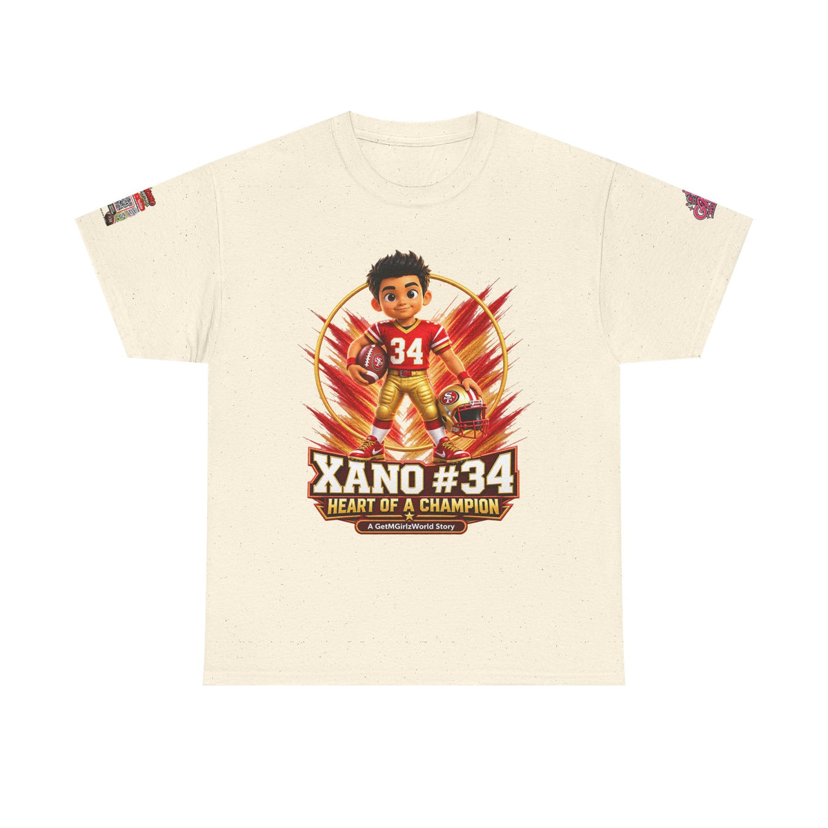 Kid's Football Cartoon Adult Tee — “Xano #34: Heart of a Champion” Cartoon Jersey - Getmgirlzworld Shop