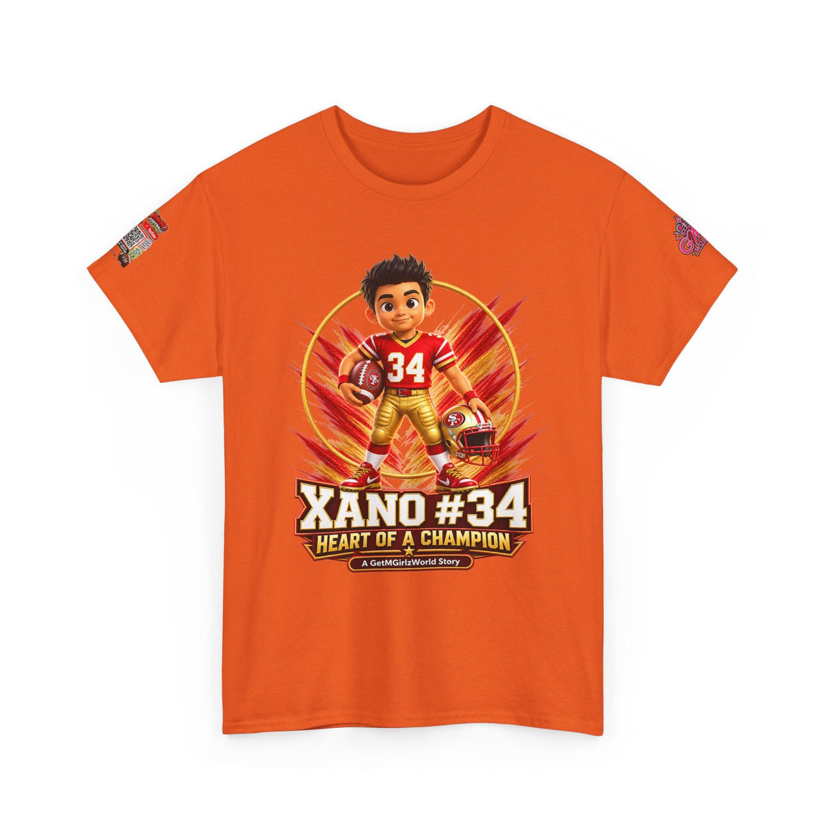 Kid's Football Cartoon Adult Tee — “Xano #34: Heart of a Champion” Cartoon Jersey - Getmgirlzworld Shop