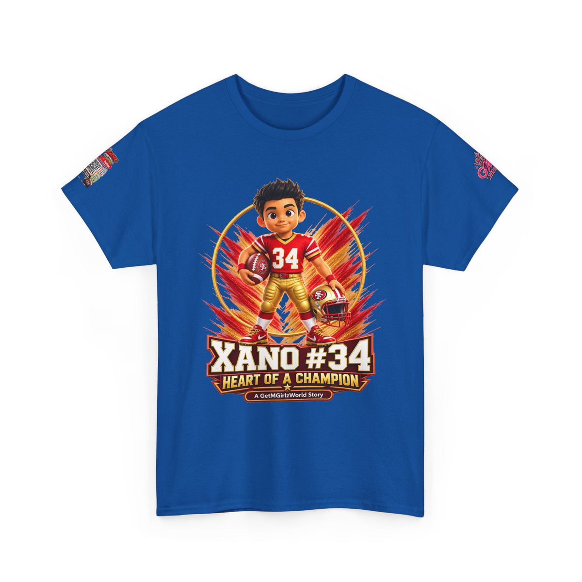 Kid's Football Cartoon Adult Tee — “Xano #34: Heart of a Champion” Cartoon Jersey - Getmgirlzworld Shop