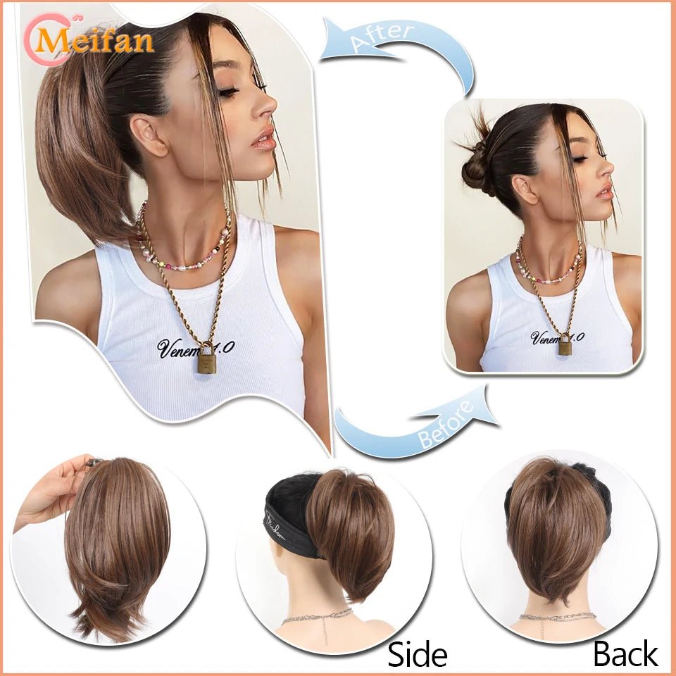 MEIFAN Synthetic Straight Claw Clip Chignon Fluffy Donut Messy Hair - Getmgirlzworld Shop