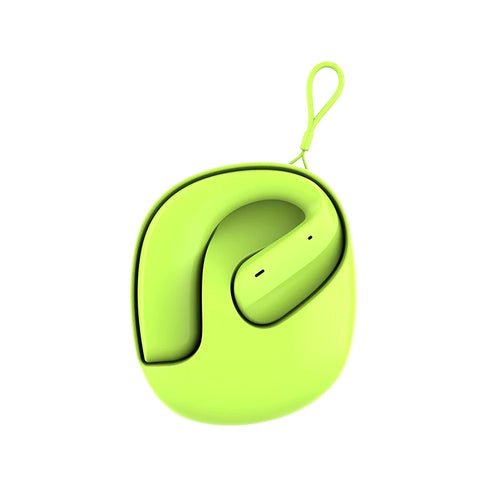 Lime green open OWS wireless Bluetooth earphone; non-in-ear design.