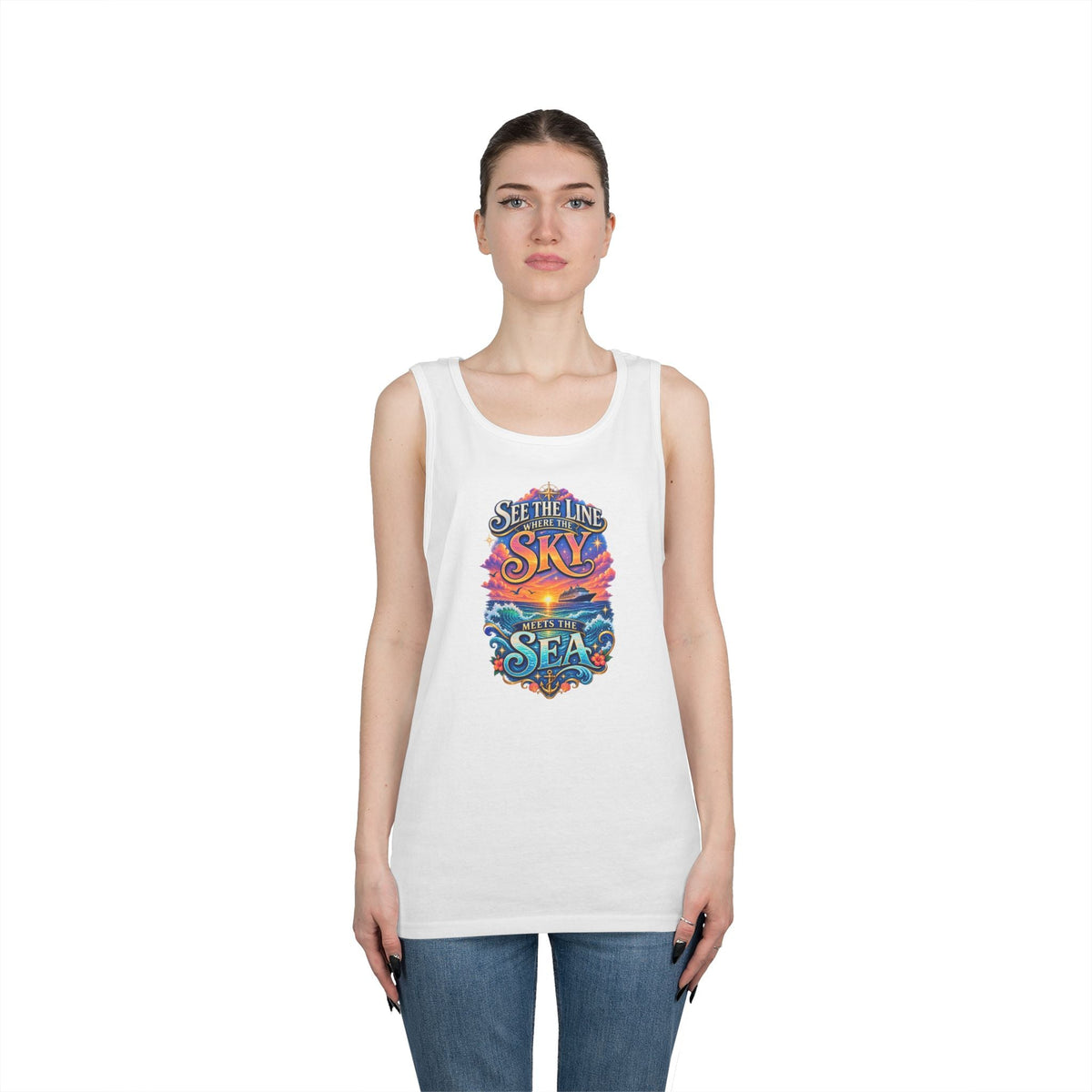 Ocean Adventure Tank - "See the Line Where the Sky Meets the Sea" Nautical Graphic Tank Top - Getmgirlzworld Shop