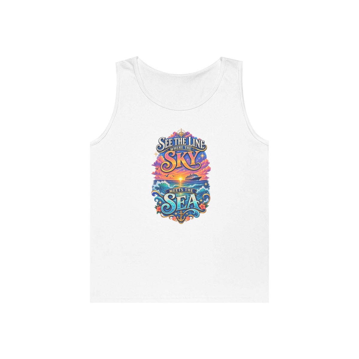Ocean Adventure Tank - "See the Line Where the Sky Meets the Sea" Nautical Graphic Tank Top - Getmgirlzworld Shop