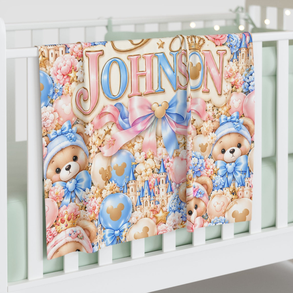 Personalized Baby Teddy Bear Castle Swaddle Blanket - Getmgirlzworld Shop