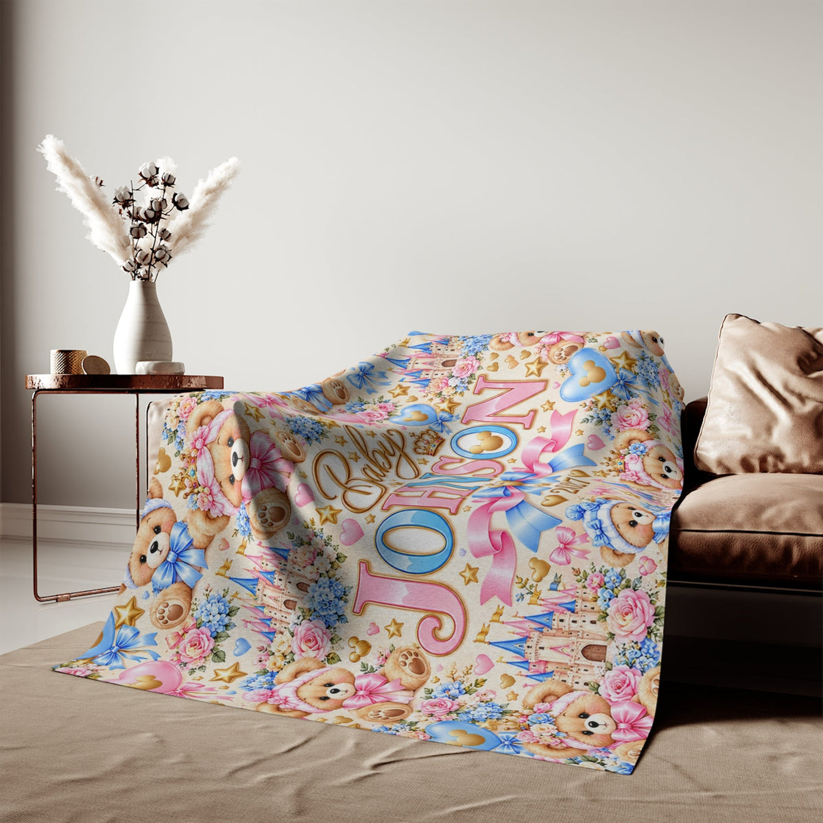 Personalized Baby Teddy Bear Castle Sweatshirt Blanket - Getmgirlzworld Shop