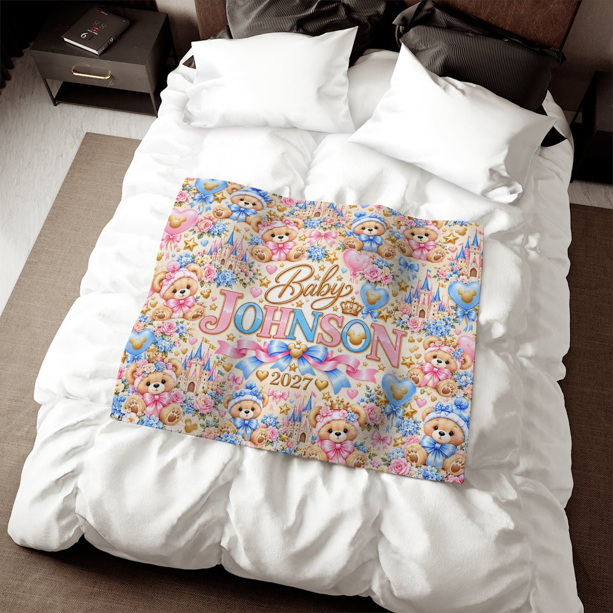 Personalized Baby Teddy Bear Castle Sweatshirt Blanket - Getmgirlzworld Shop