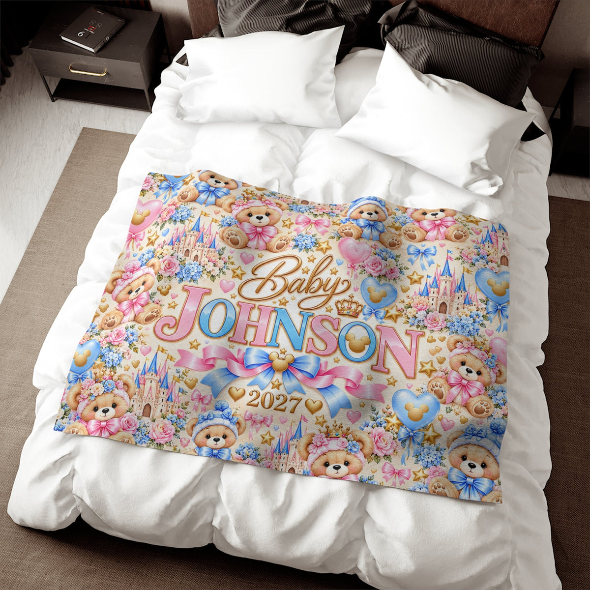 Personalized Baby Teddy Bear Castle Sweatshirt Blanket - Getmgirlzworld Shop