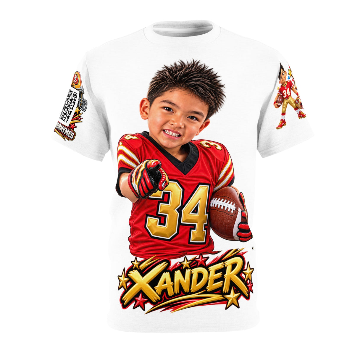 Personalized Kids Football Jersey Adult Tee – Xander Name & Number 34 - Getmgirlzworld Shop