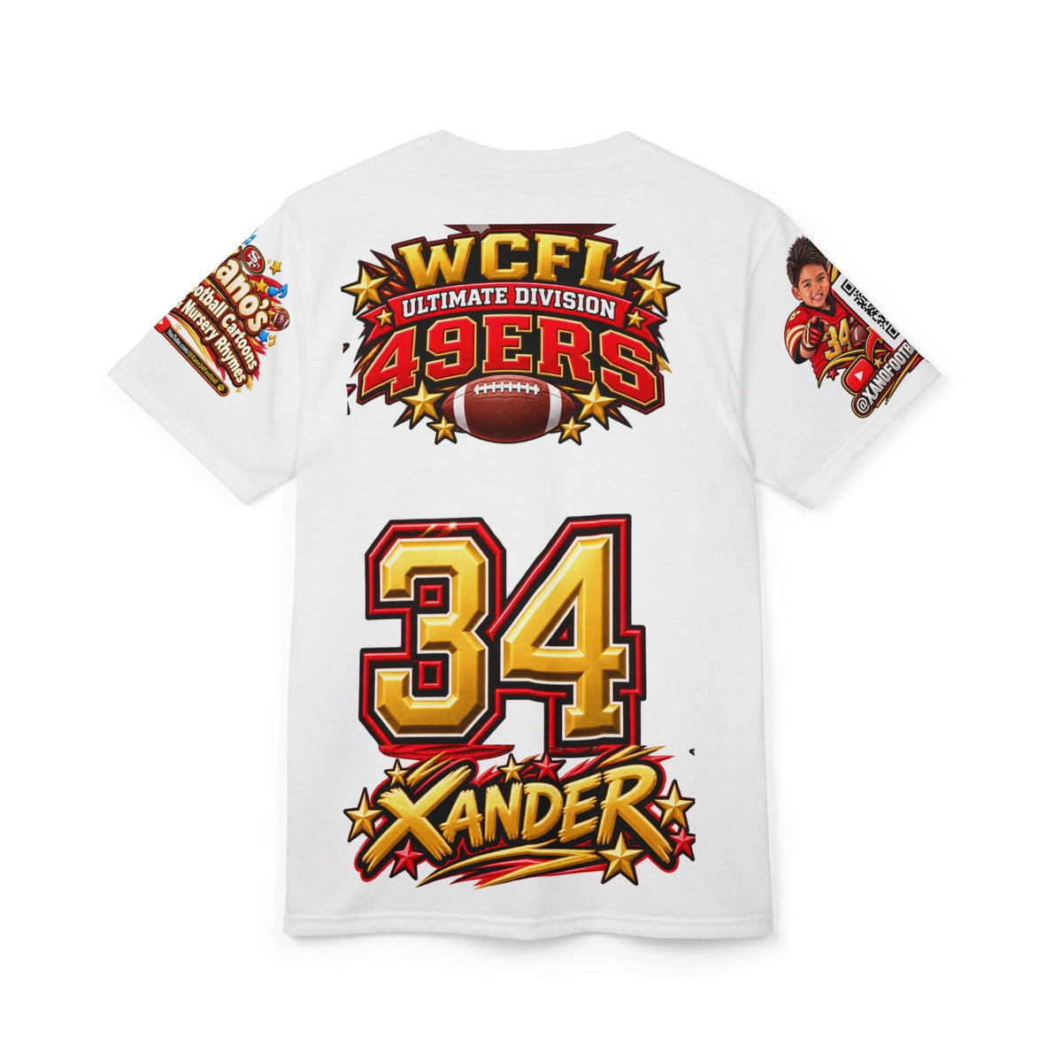 Personalized Kids Football Jersey Adult Tee – Xander Name & Number 34 - Getmgirlzworld Shop