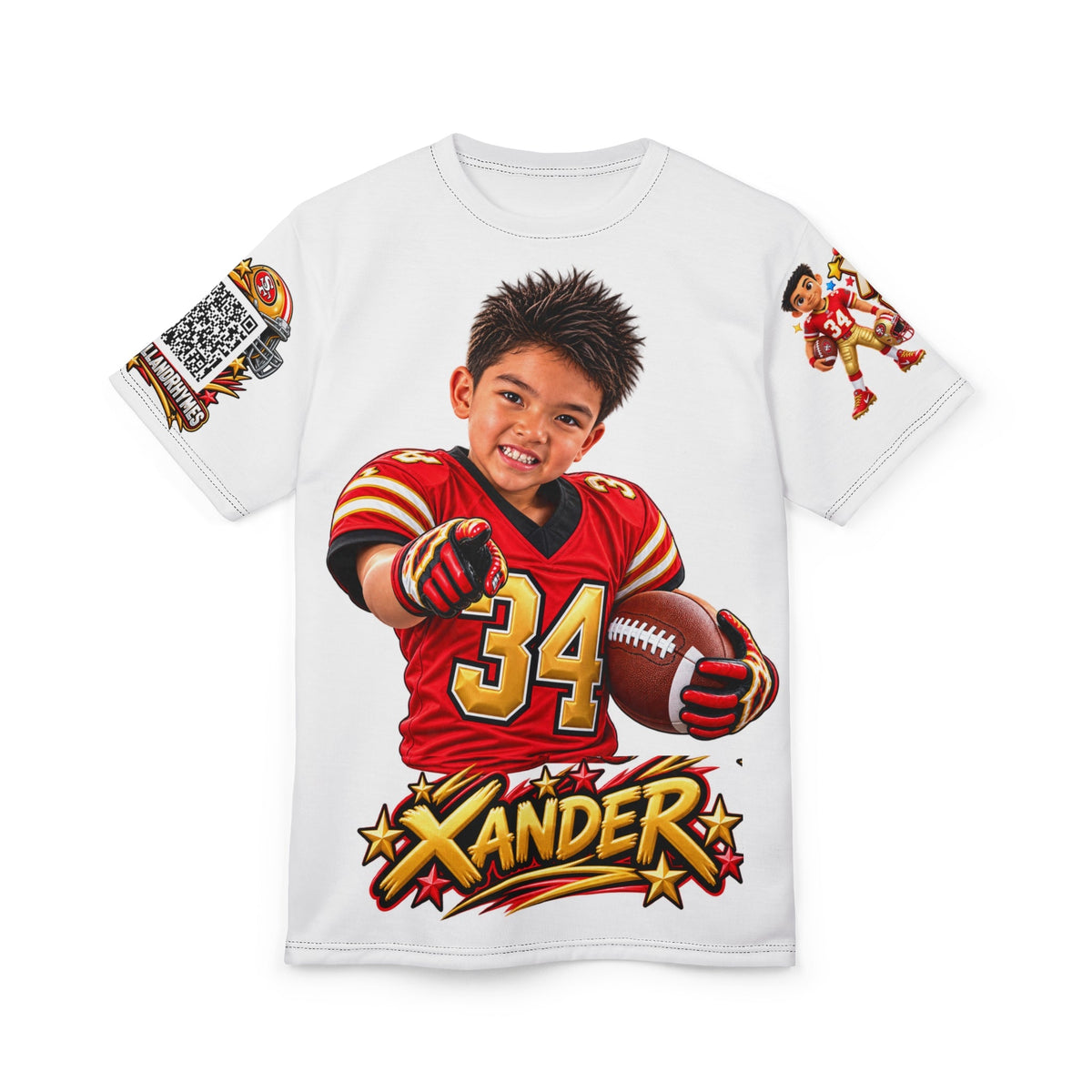 Personalized Kids Football Jersey Adult Tee – Xander Name & Number 34 - Getmgirlzworld Shop