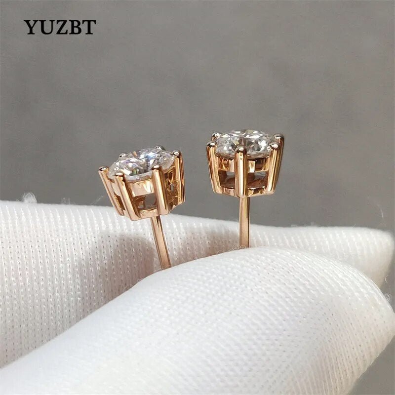 Real Rose Gold 925 Silver Total 2 Carat Round Gemstone Earrings Diamond Test Passed Excellent Cut D Color Moissanite Stud Earrings - Getmgirlzworld Shop