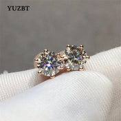 Real Rose Gold 925 Silver Total 2 Carat Round Gemstone Earrings Diamond Test Passed Excellent Cut D Color Moissanite Stud Earrings