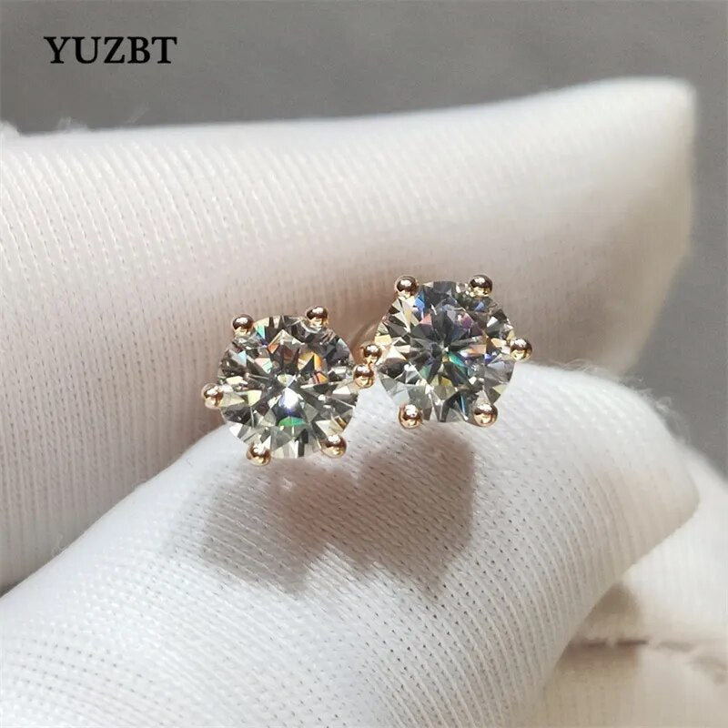 Real Rose Gold 925 Silver Total 2 Carat Round Gemstone Earrings Diamond Test Passed Excellent Cut D Color Moissanite Stud Earrings - Getmgirlzworld Shop