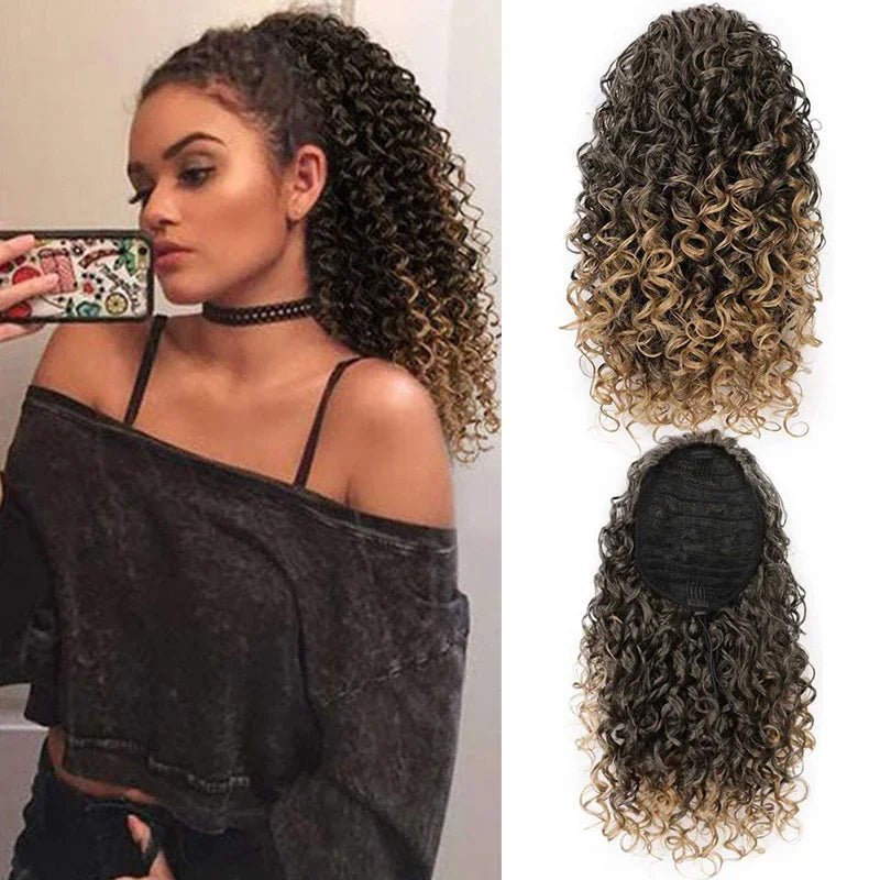 Short Afro Curly Drawstring Ponytail Extensions 14 Inch Kinky Curly - Getmgirlzworld Shop