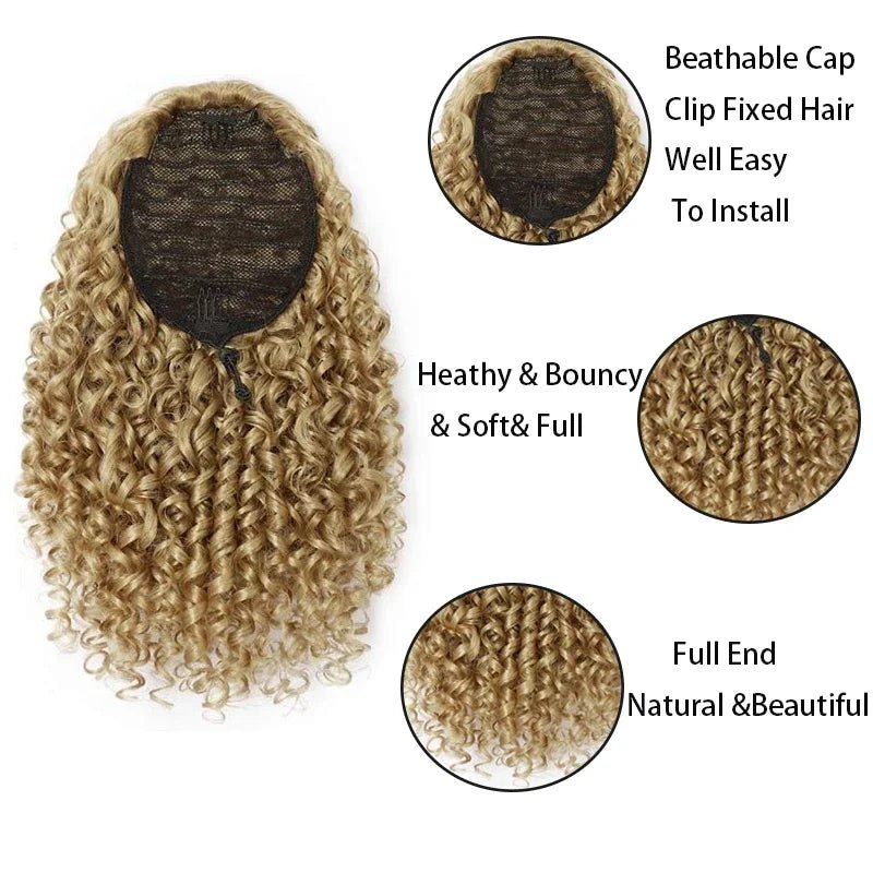 Short Afro Curly Drawstring Ponytail Extensions 14 Inch Kinky Curly - Getmgirlzworld Shop