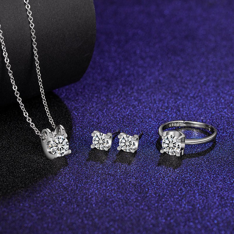 Six Claw Moissanite Ring Stud Necklace Women's Jewelry Set - Getmgirlzworld Shop