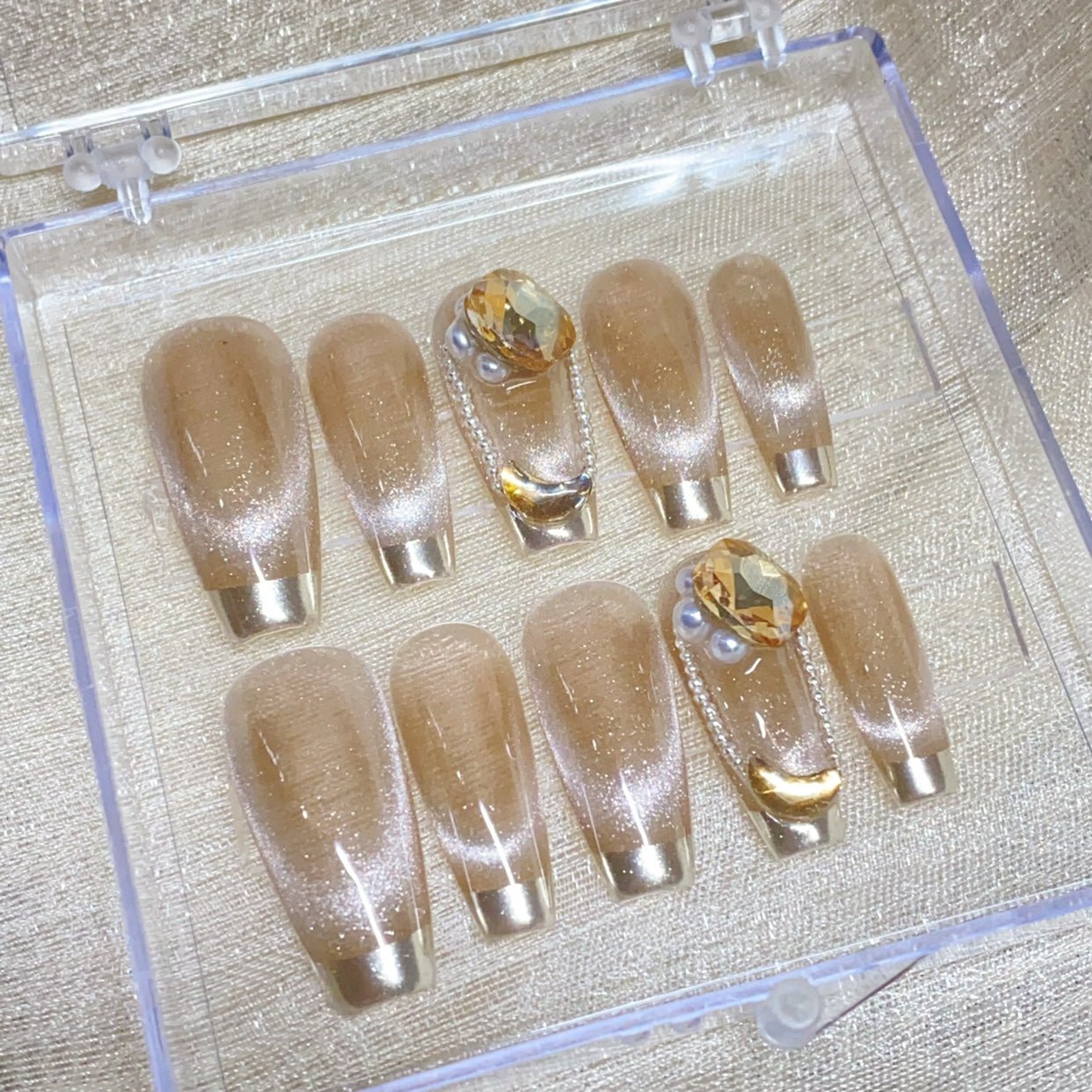 Temperament Cat Eye Champagne French Nails - Getmgirlzworld Shop