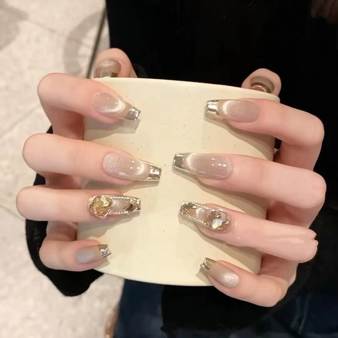 Temperament Cat Eye Champagne French Nails - Getmgirlzworld Shop