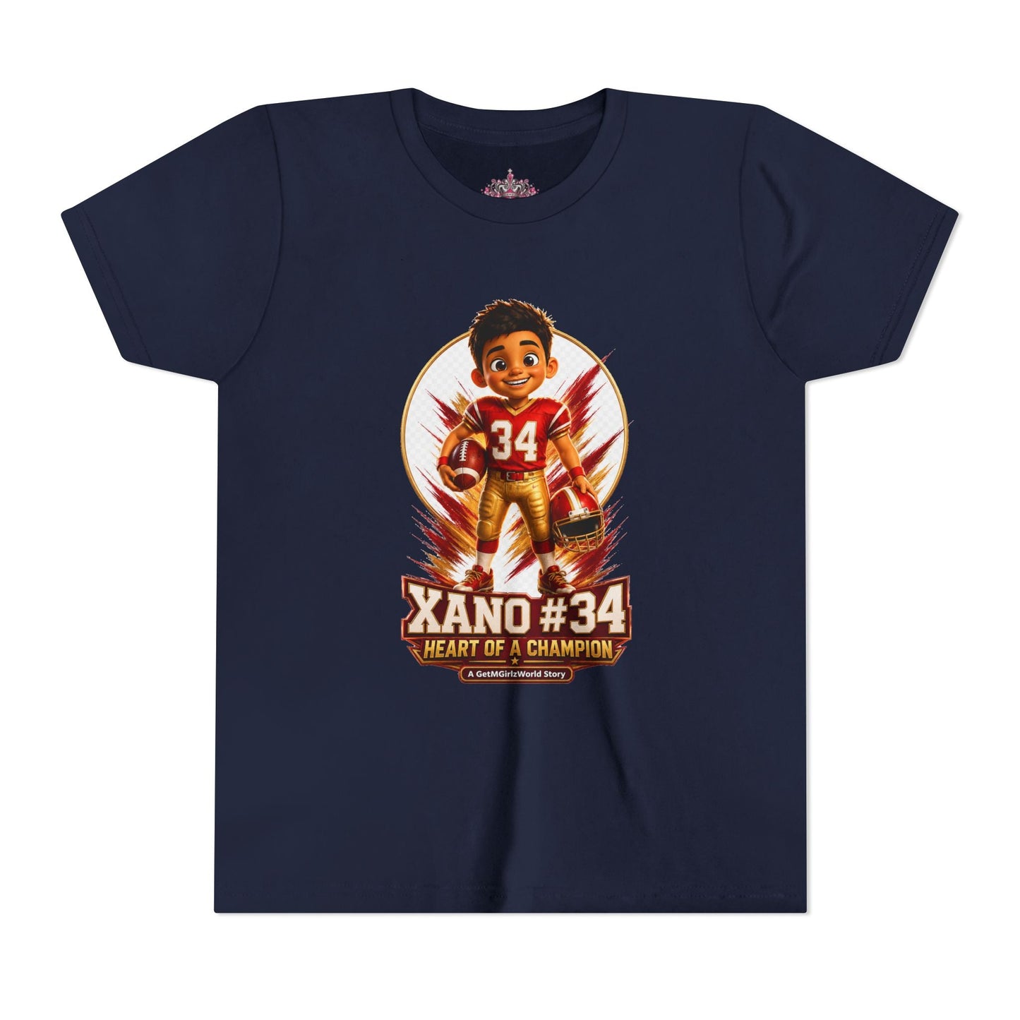 Youth Football Tee — "Xano 34: Heart of a Champion" - Getmgirlzworld Shop