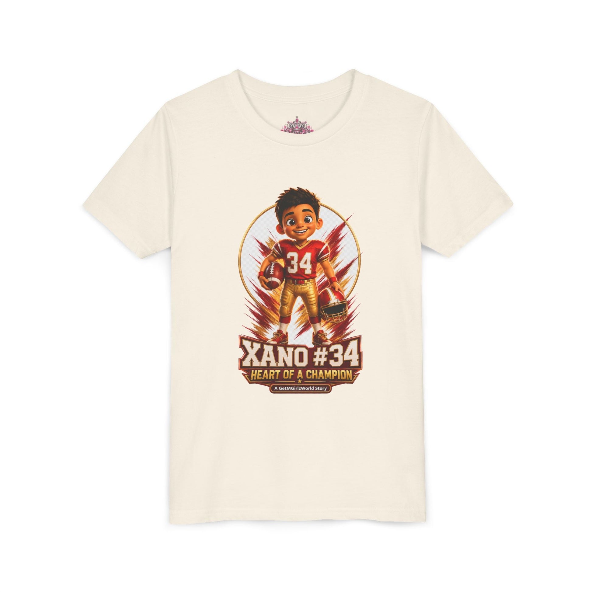 Youth Football Tee — "Xano 34: Heart of a Champion" - Getmgirlzworld Shop