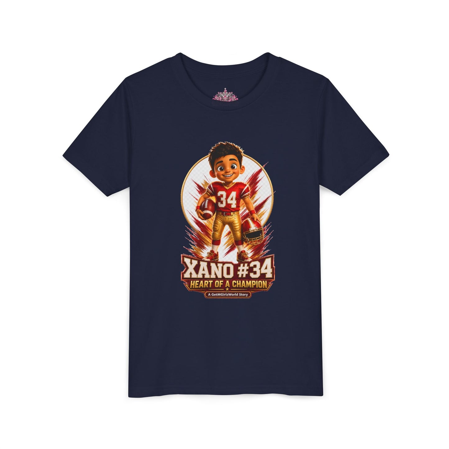 Youth Football Tee — "Xano 34: Heart of a Champion" - Getmgirlzworld Shop