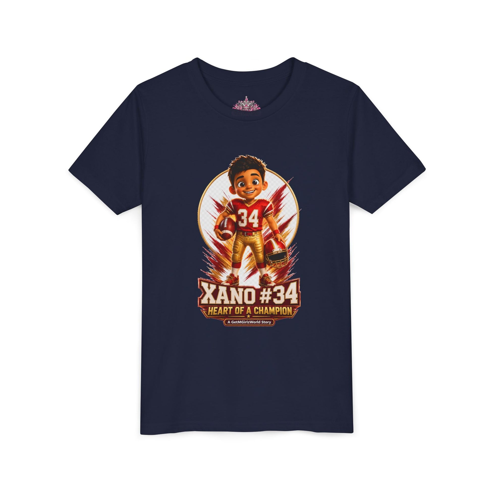 Youth Football Tee — "Xano 34: Heart of a Champion" - Getmgirlzworld Shop