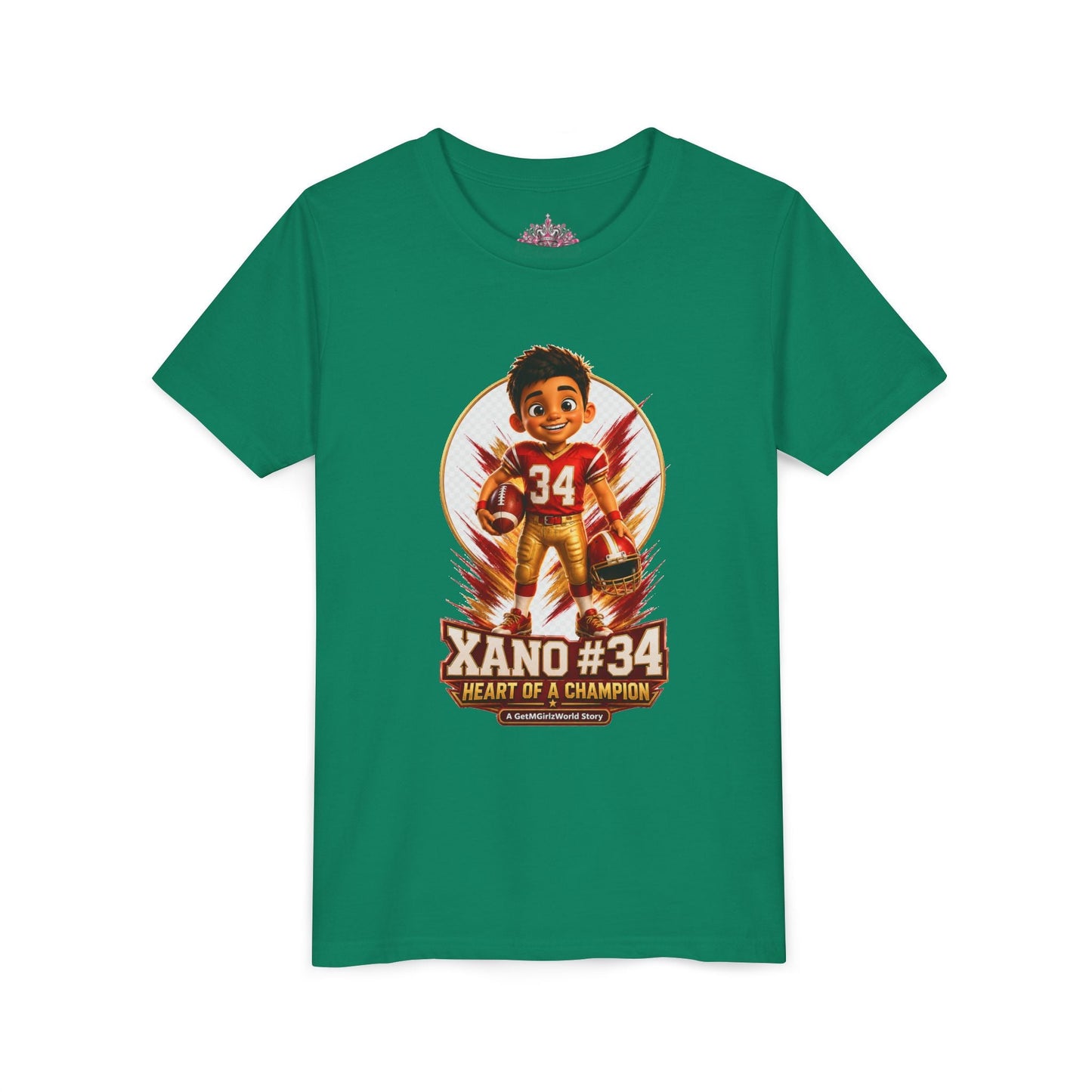 Youth Football Tee — "Xano 34: Heart of a Champion" - Getmgirlzworld Shop