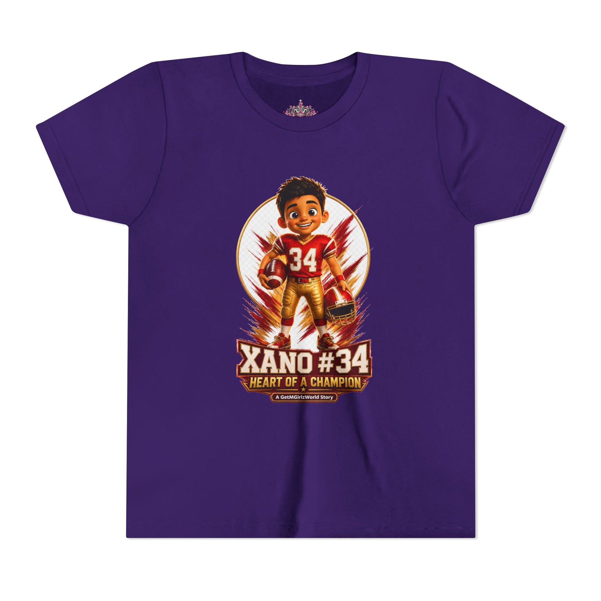 Youth Football Tee — "Xano 34: Heart of a Champion" - Getmgirlzworld Shop