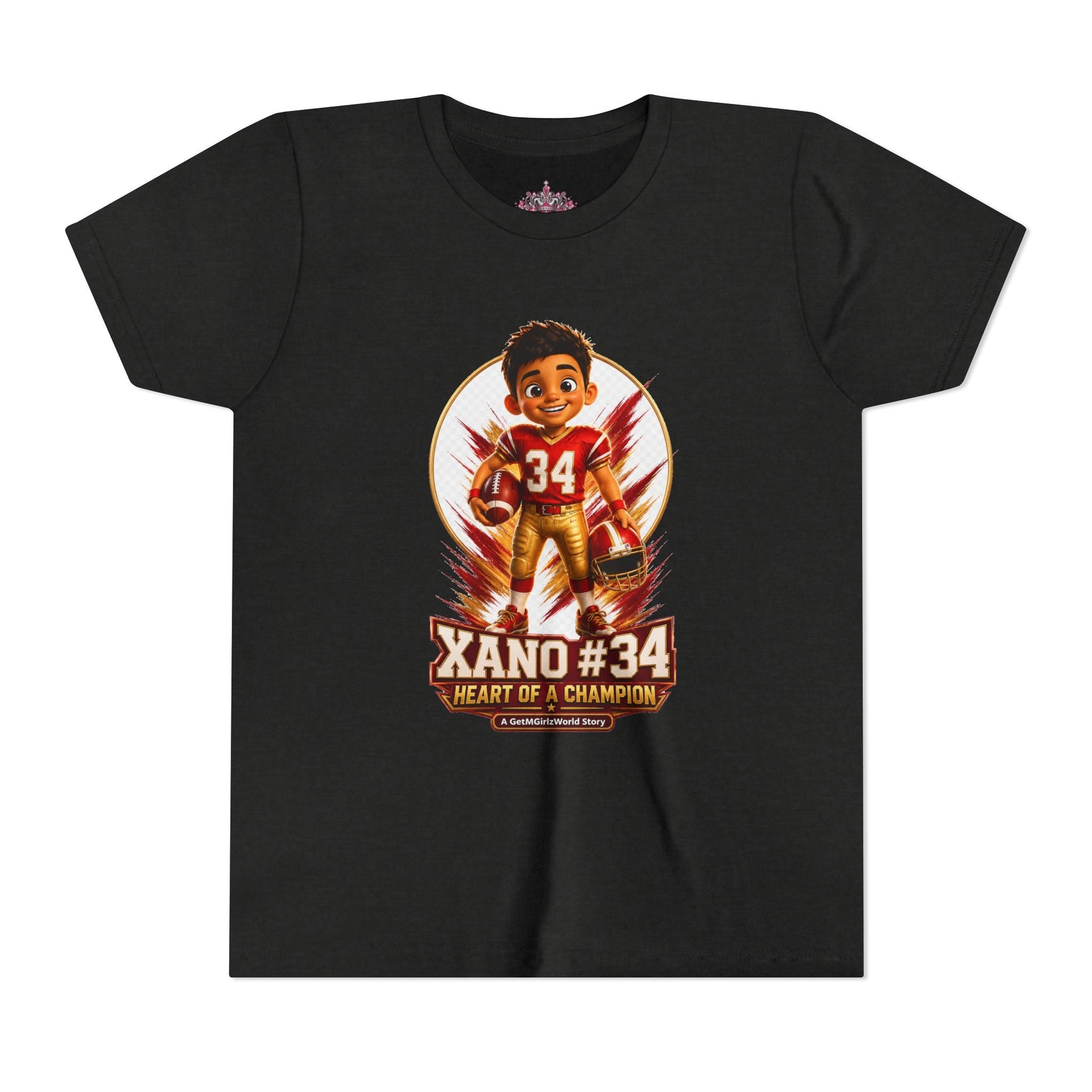 Youth Football Tee — "Xano 34: Heart of a Champion" - Getmgirlzworld Shop
