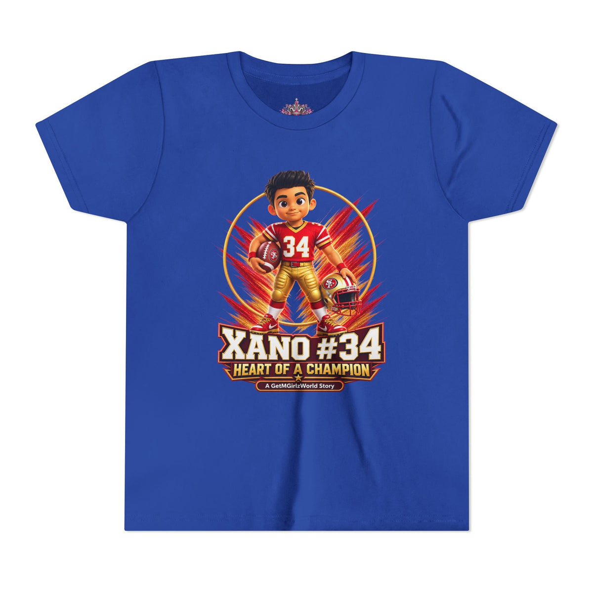 Youth Football Tee — "Xano 34: Heart of a Champion" - Getmgirlzworld Shop