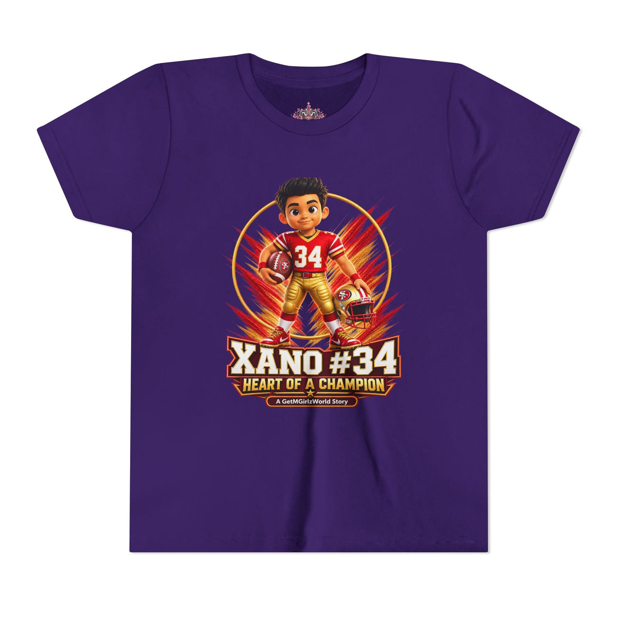 Youth Football Tee — "Xano 34: Heart of a Champion" - Getmgirlzworld Shop