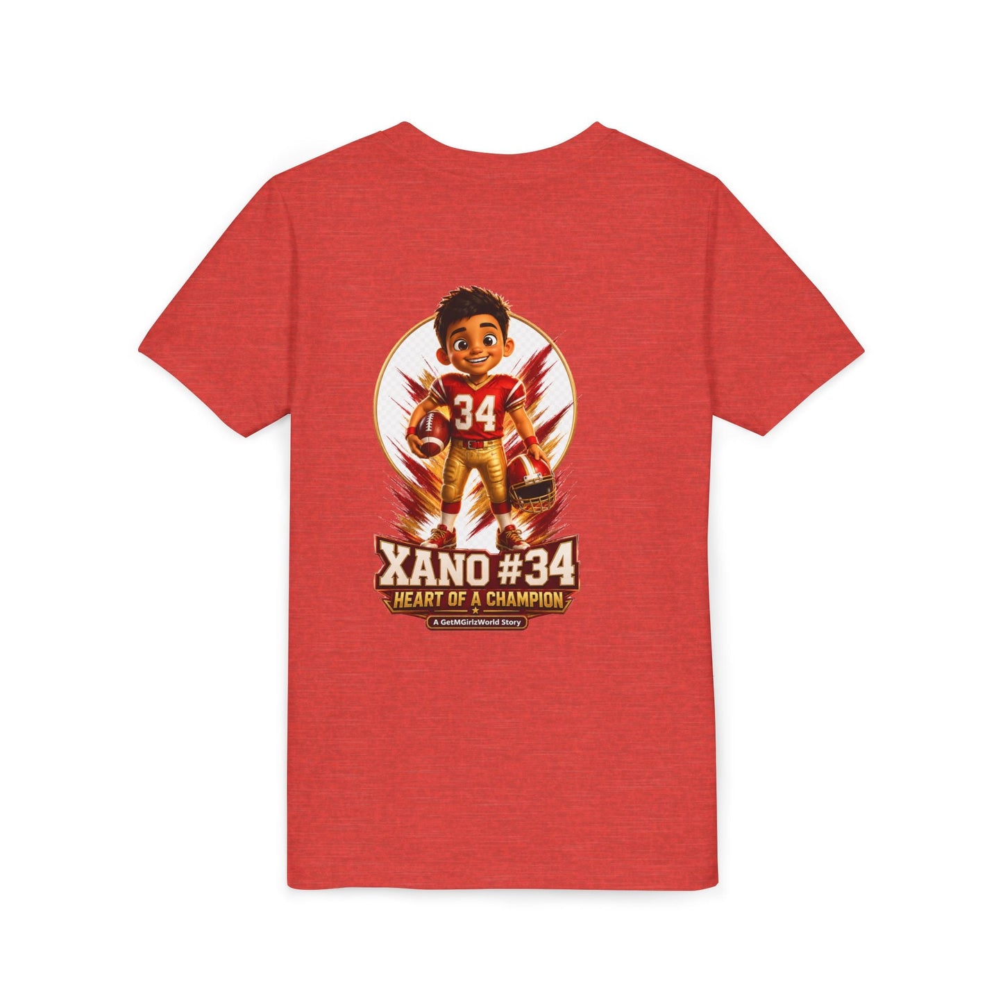 Youth Football Tee — "Xano 34: Heart of a Champion" - Getmgirlzworld Shop