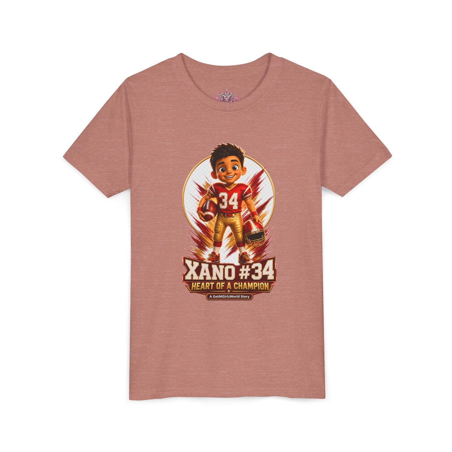 Youth Football Tee — "Xano 34: Heart of a Champion" - Getmgirlzworld Shop