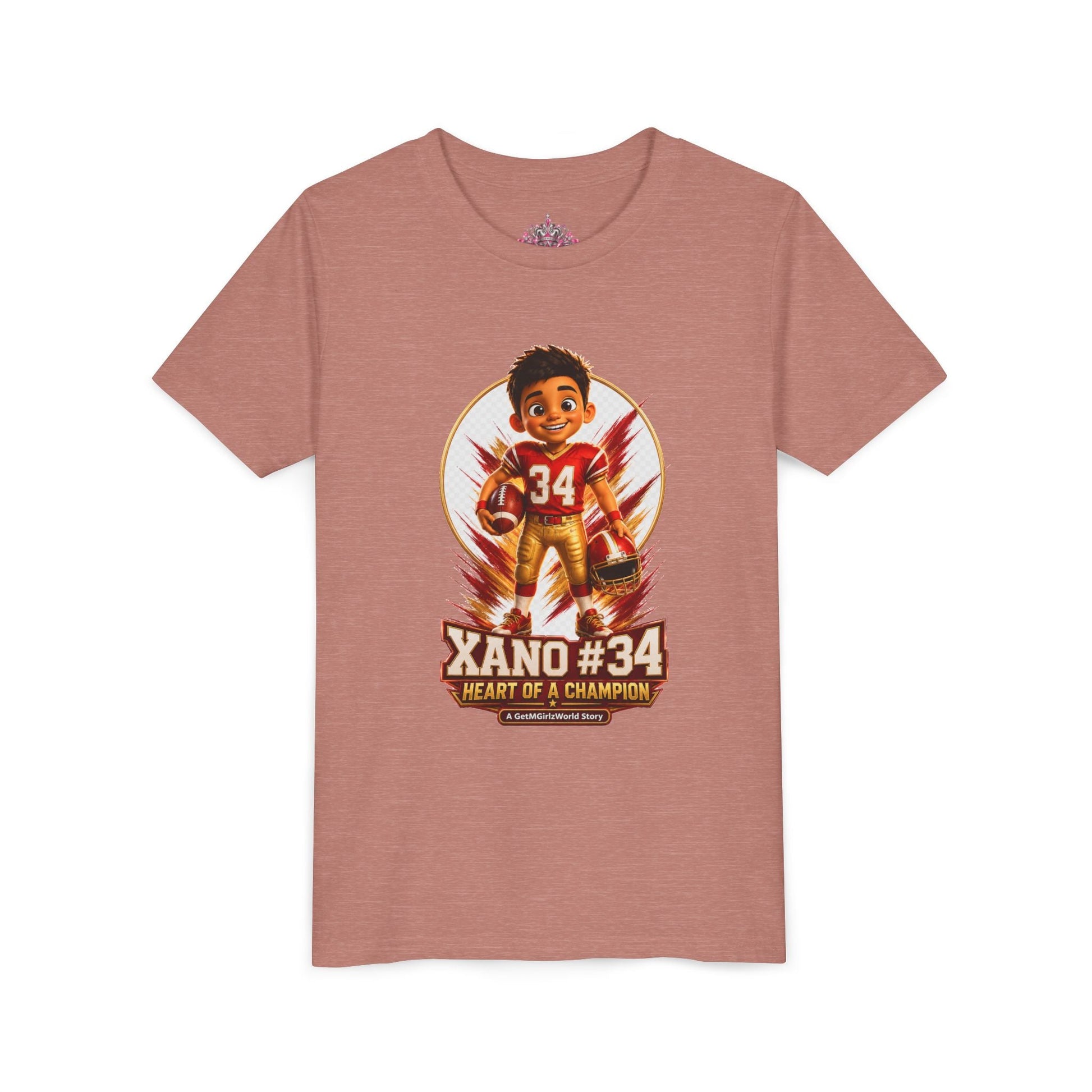 Youth Football Tee — "Xano 34: Heart of a Champion" - Getmgirlzworld Shop