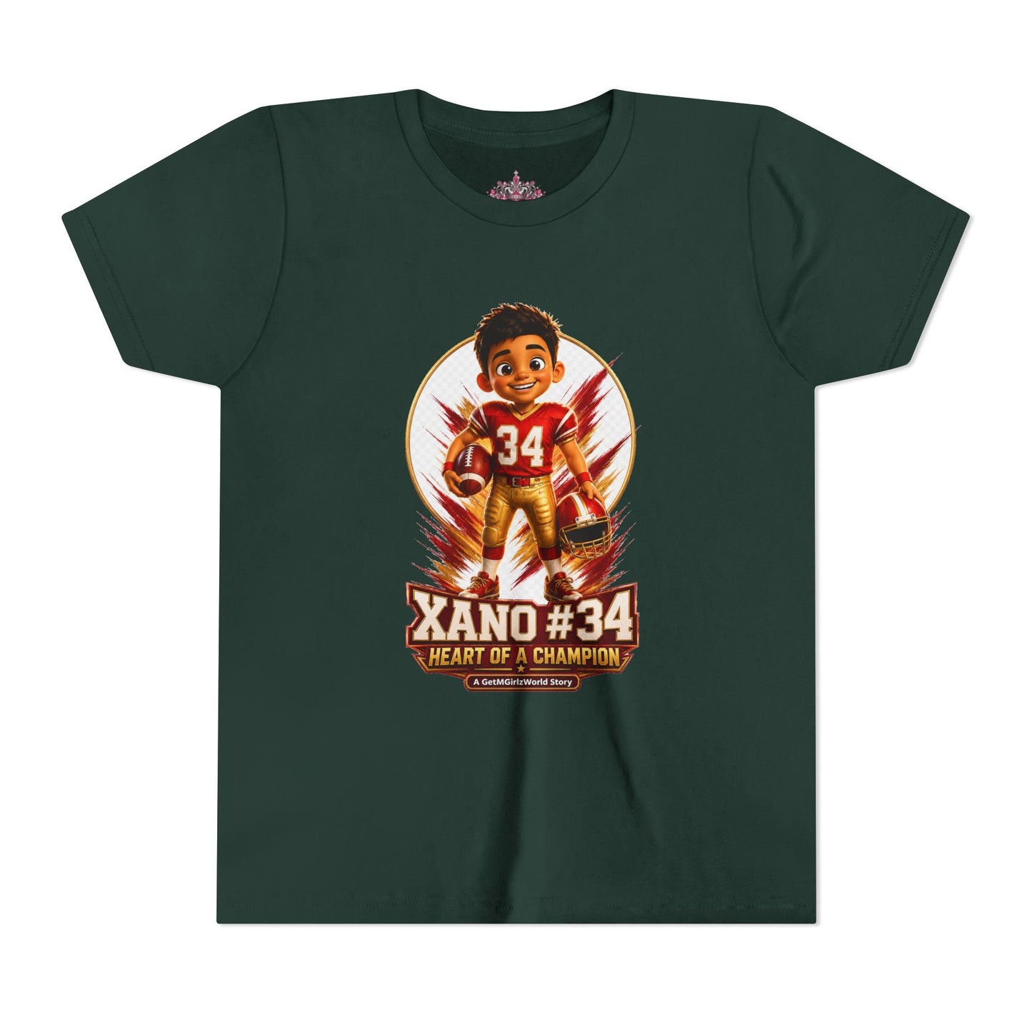 Youth Football Tee — "Xano 34: Heart of a Champion" - Getmgirlzworld Shop
