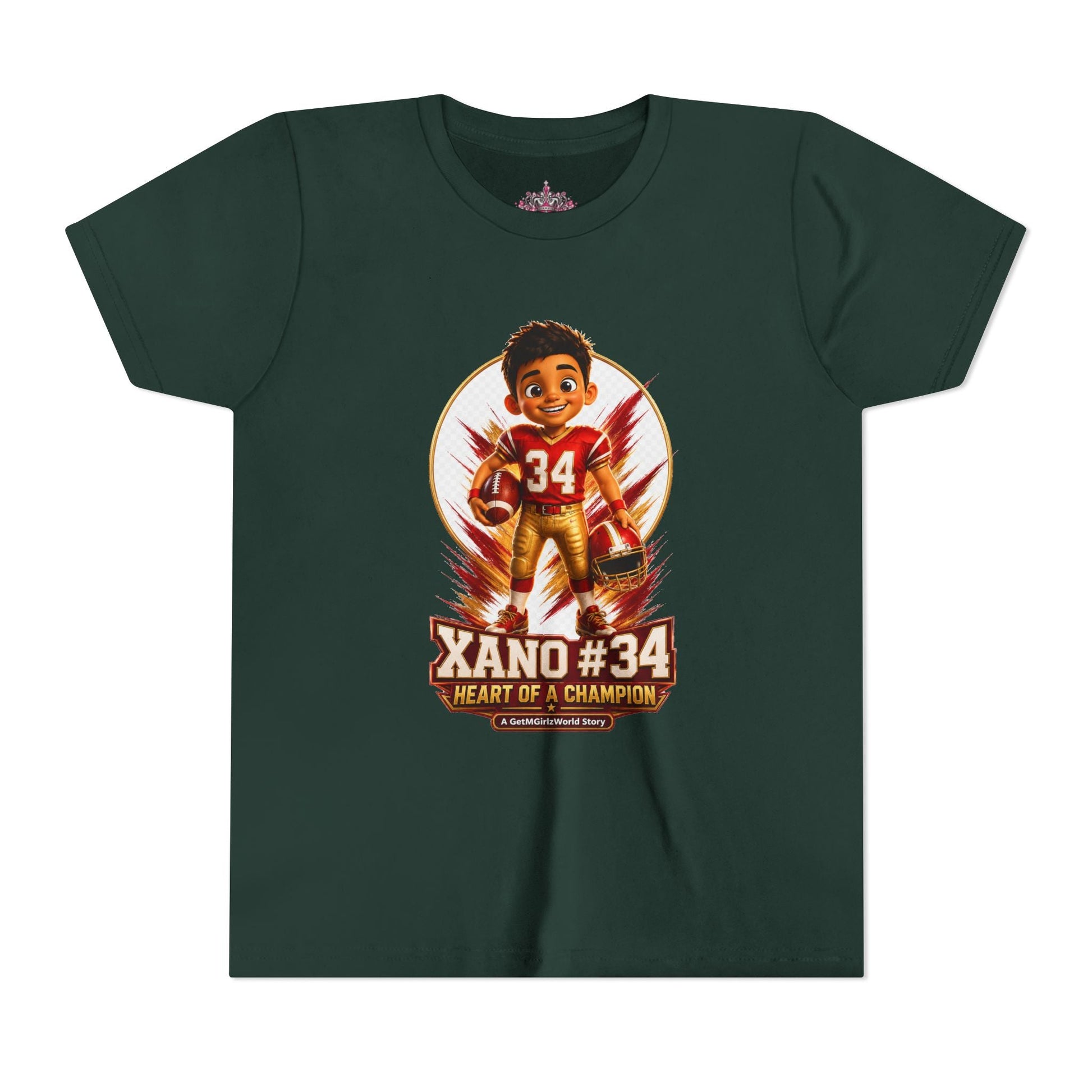 Youth Football Tee — "Xano 34: Heart of a Champion" - Getmgirlzworld Shop