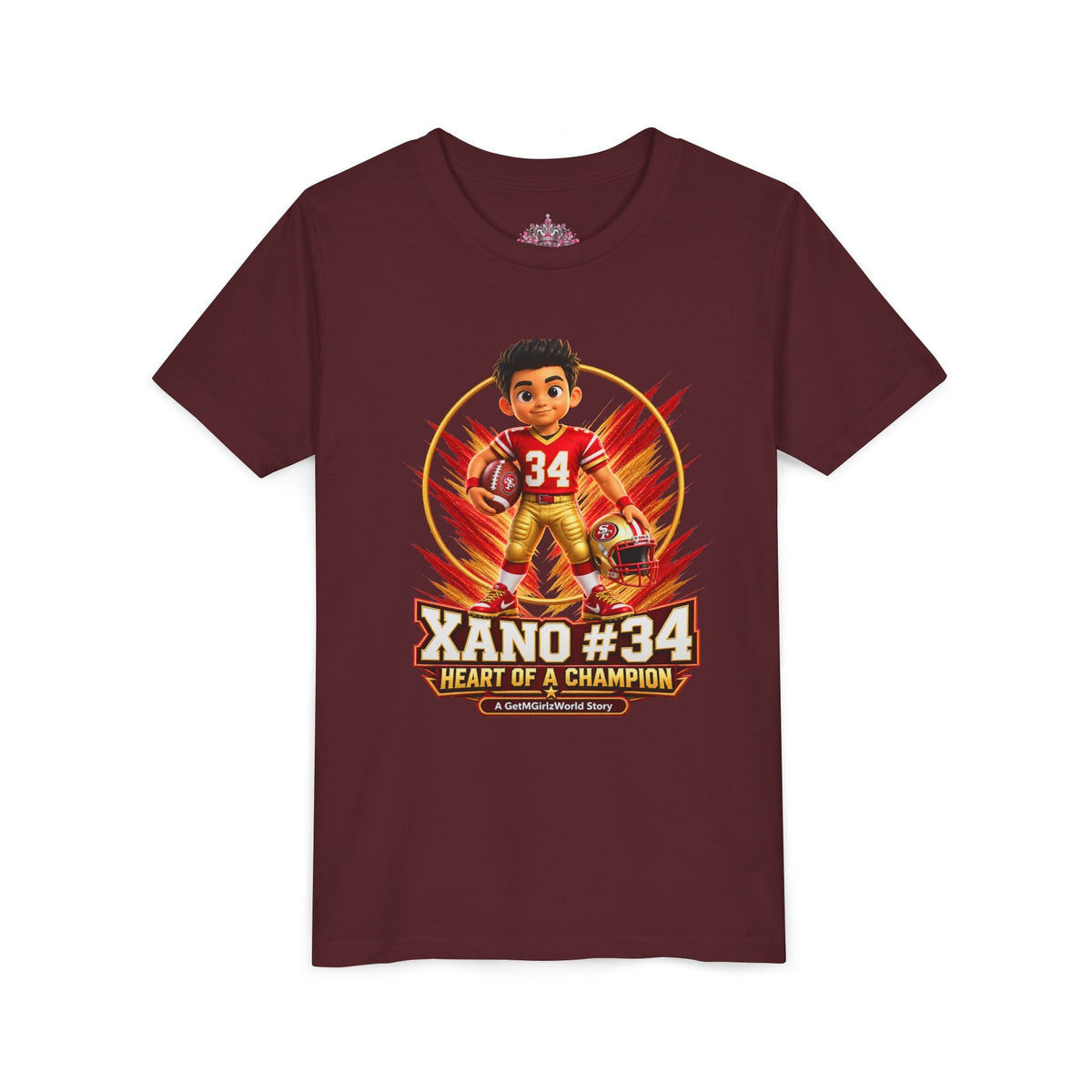 Youth Football Tee — "Xano 34: Heart of a Champion" - Getmgirlzworld Shop