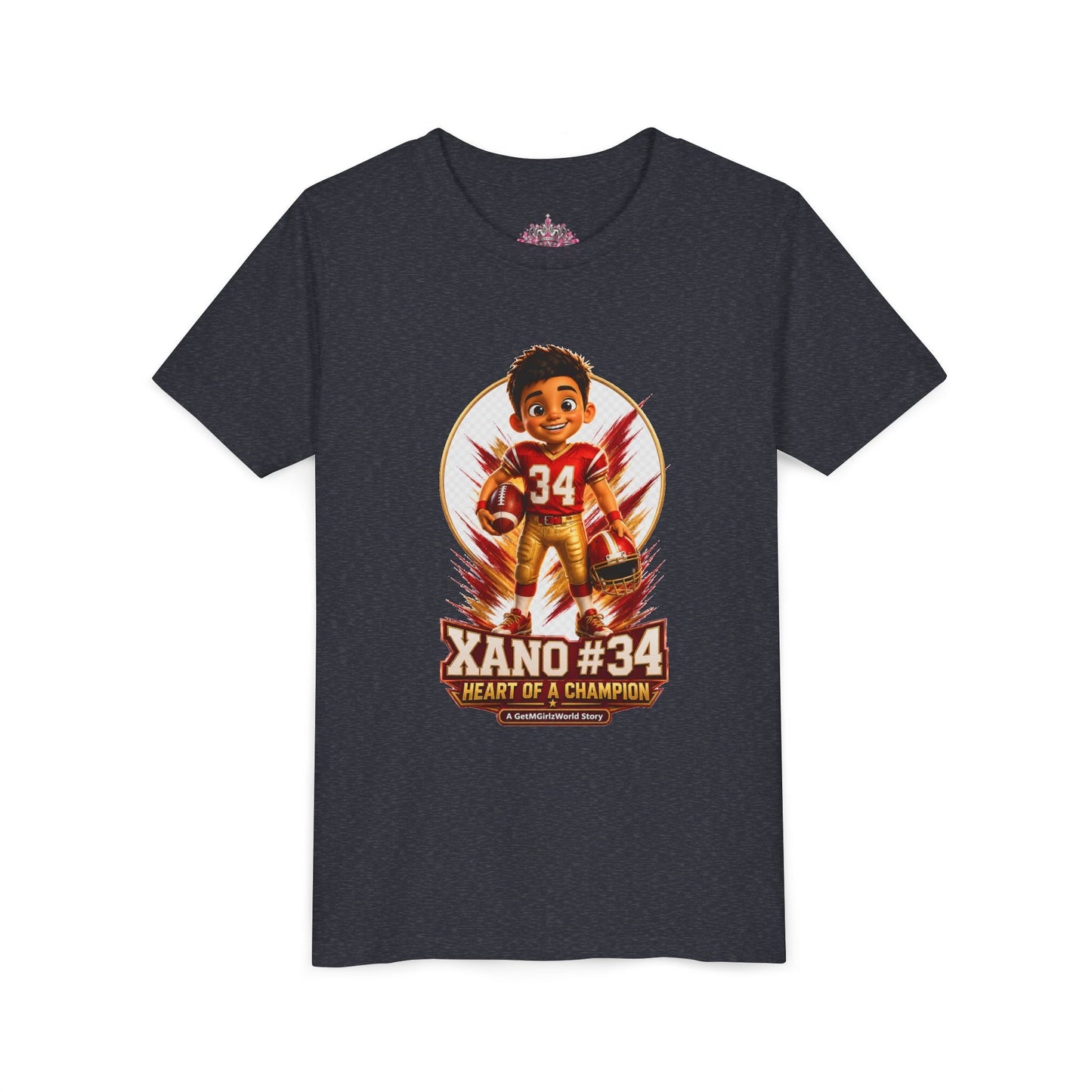 Youth Football Tee — "Xano 34: Heart of a Champion" - Getmgirlzworld Shop