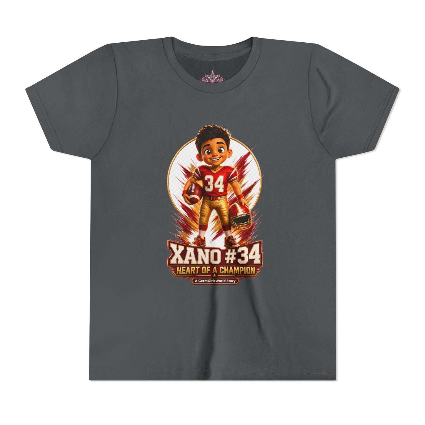 Youth Football Tee — "Xano 34: Heart of a Champion" - Getmgirlzworld Shop
