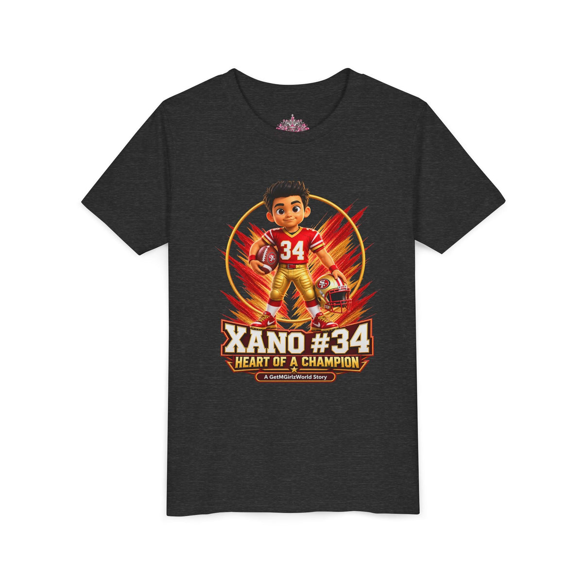 Youth Football Tee — "Xano 34: Heart of a Champion" - Getmgirlzworld Shop