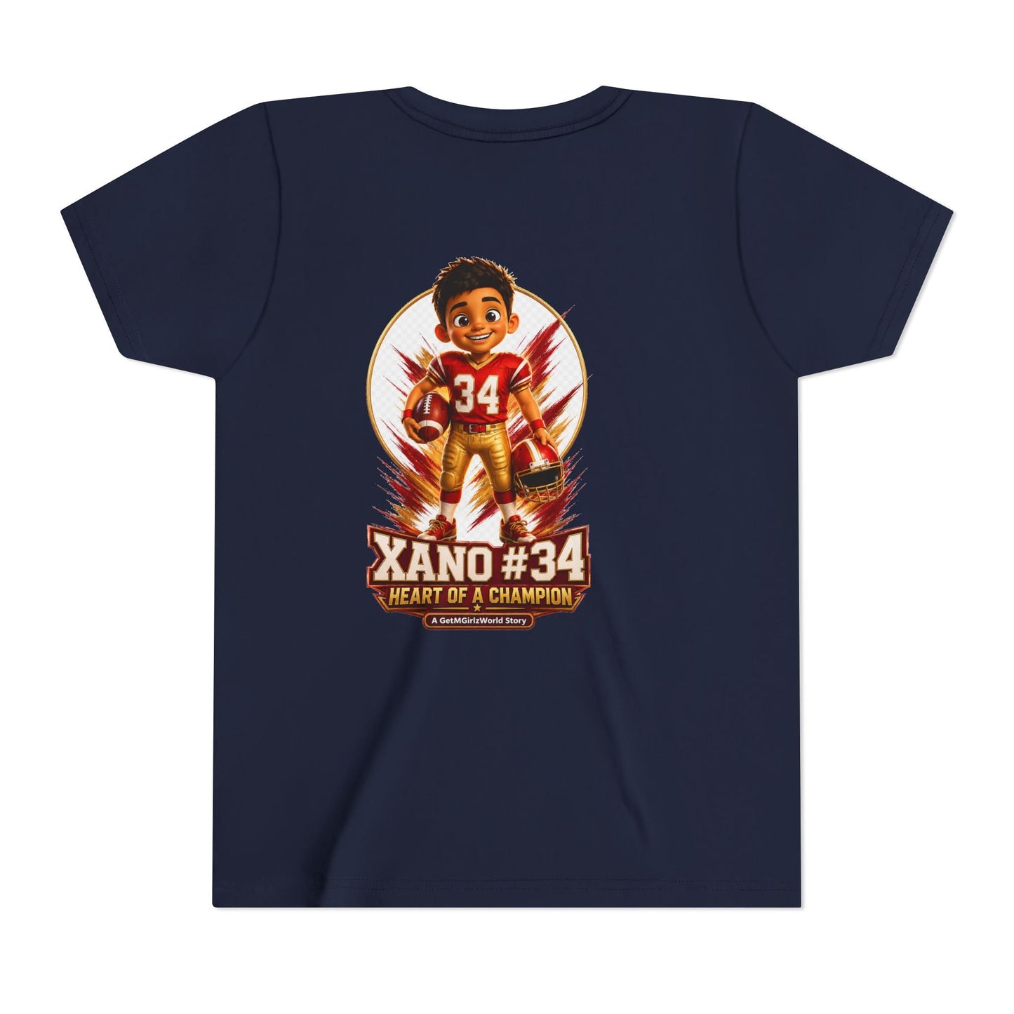 Youth Football Tee — "Xano 34: Heart of a Champion" - Getmgirlzworld Shop