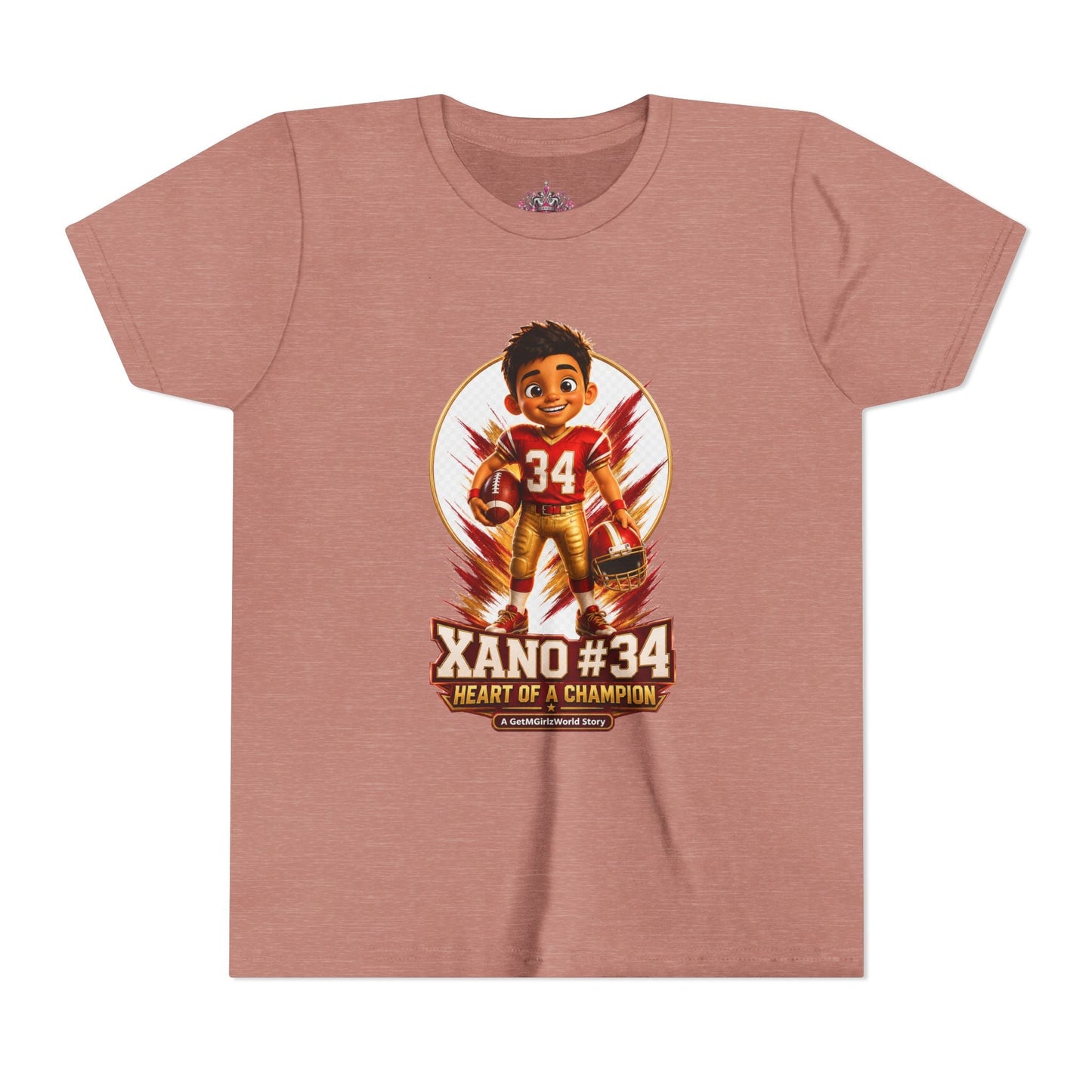 Youth Football Tee — "Xano 34: Heart of a Champion" - Getmgirlzworld Shop