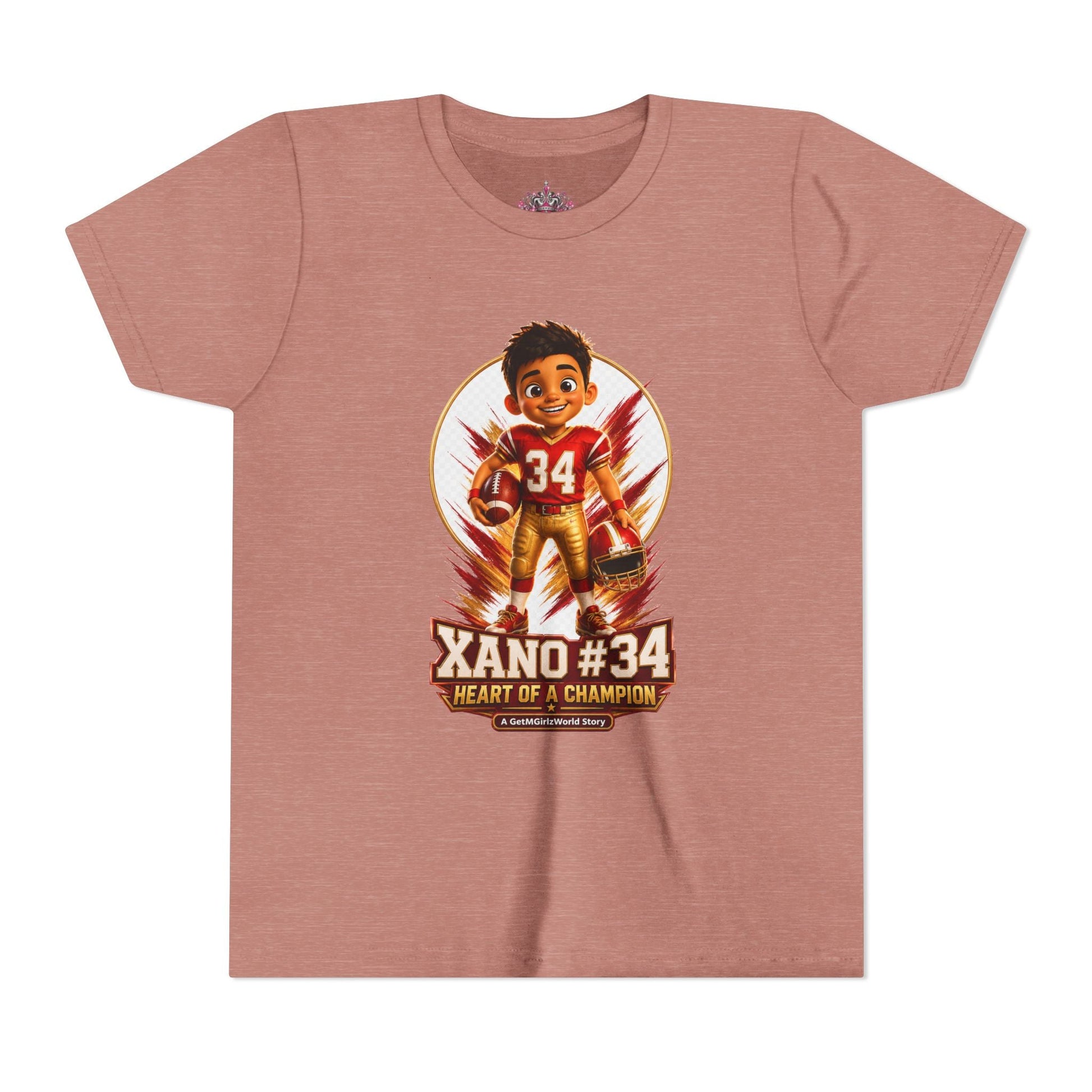 Youth Football Tee — "Xano 34: Heart of a Champion" - Getmgirlzworld Shop