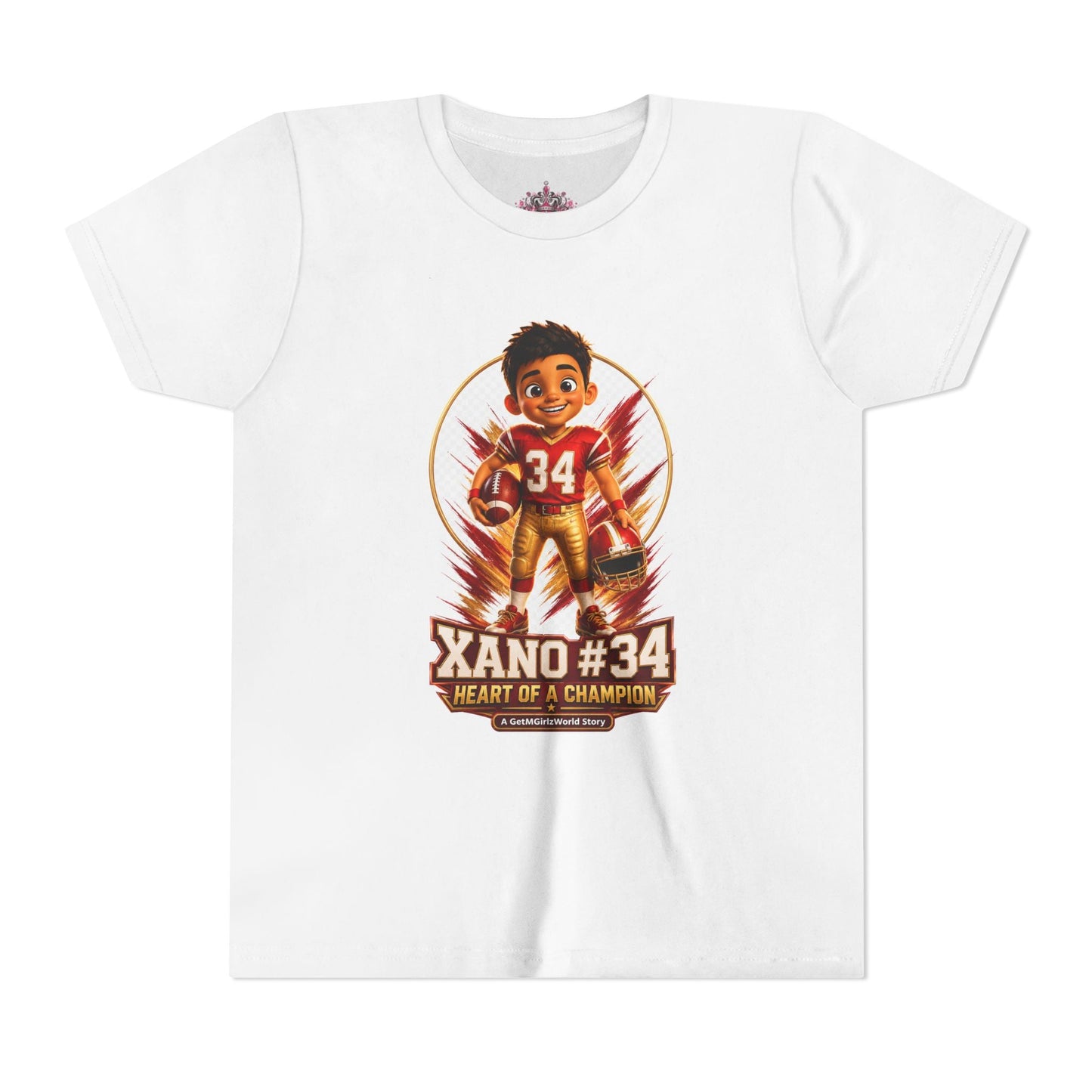 Youth Football Tee — "Xano 34: Heart of a Champion" - Getmgirlzworld Shop
