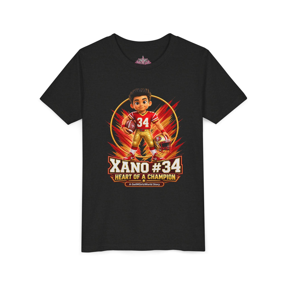 Youth Football Tee — "Xano 34: Heart of a Champion" - Getmgirlzworld Shop
