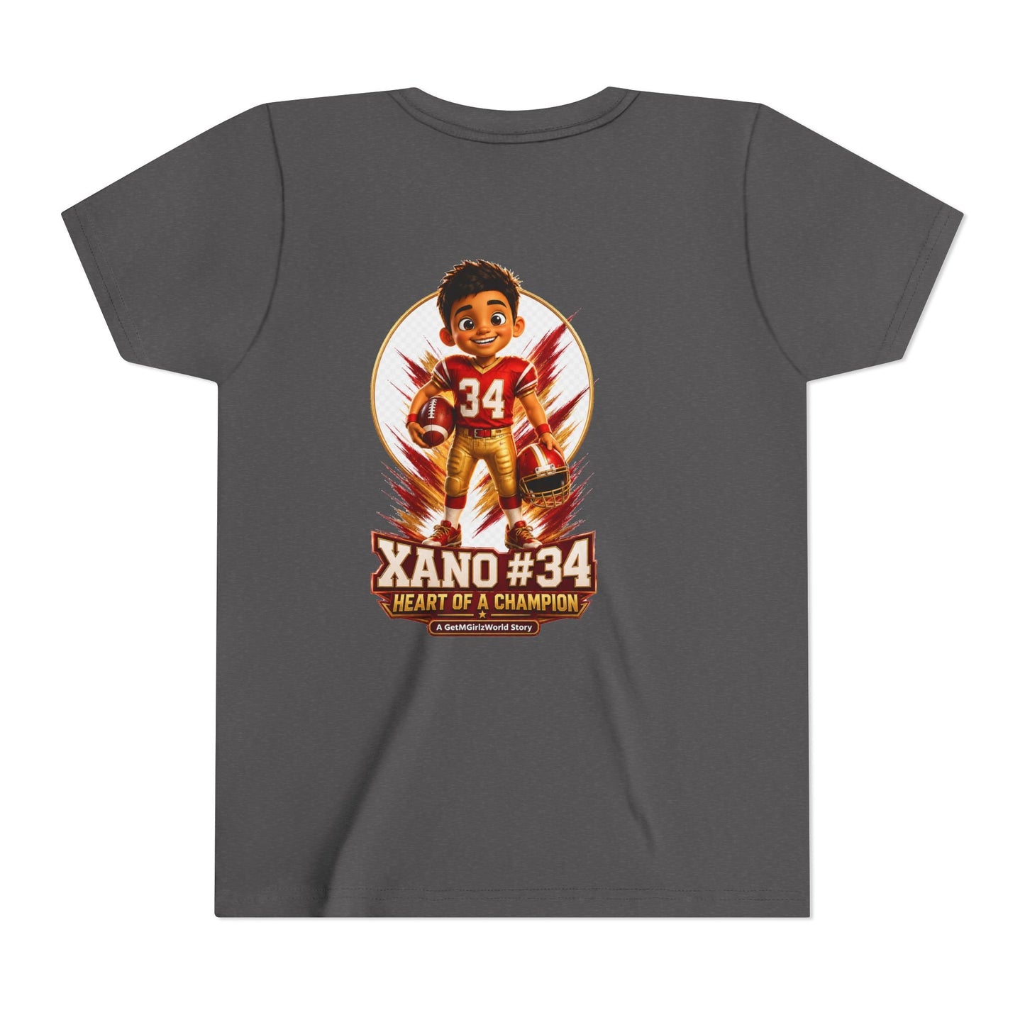 Youth Football Tee — "Xano 34: Heart of a Champion" - Getmgirlzworld Shop