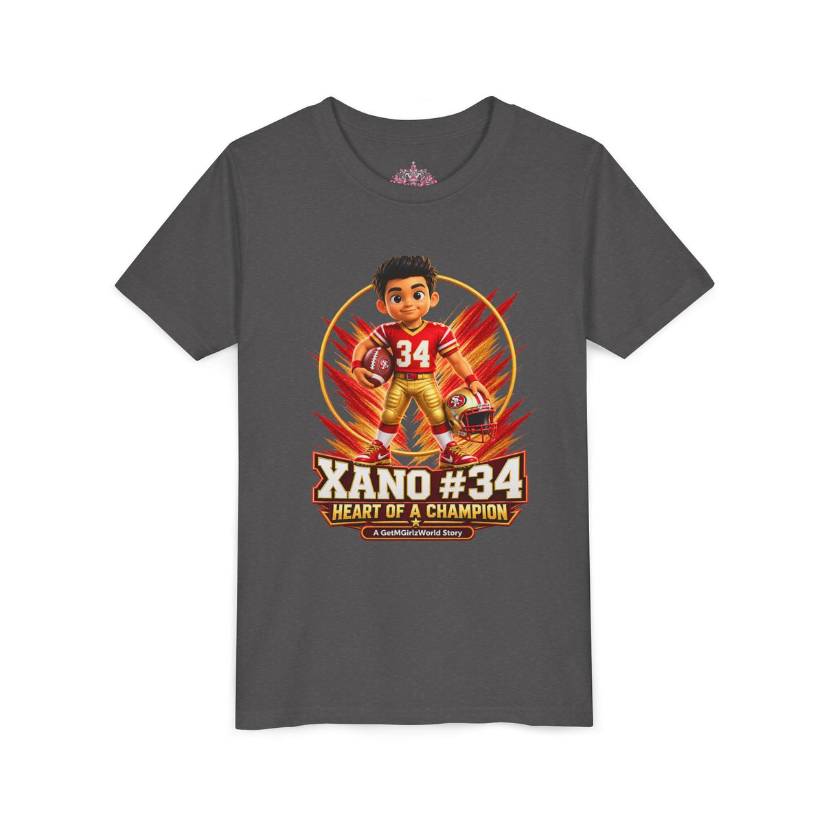 Youth Football Tee — "Xano 34: Heart of a Champion" - Getmgirlzworld Shop
