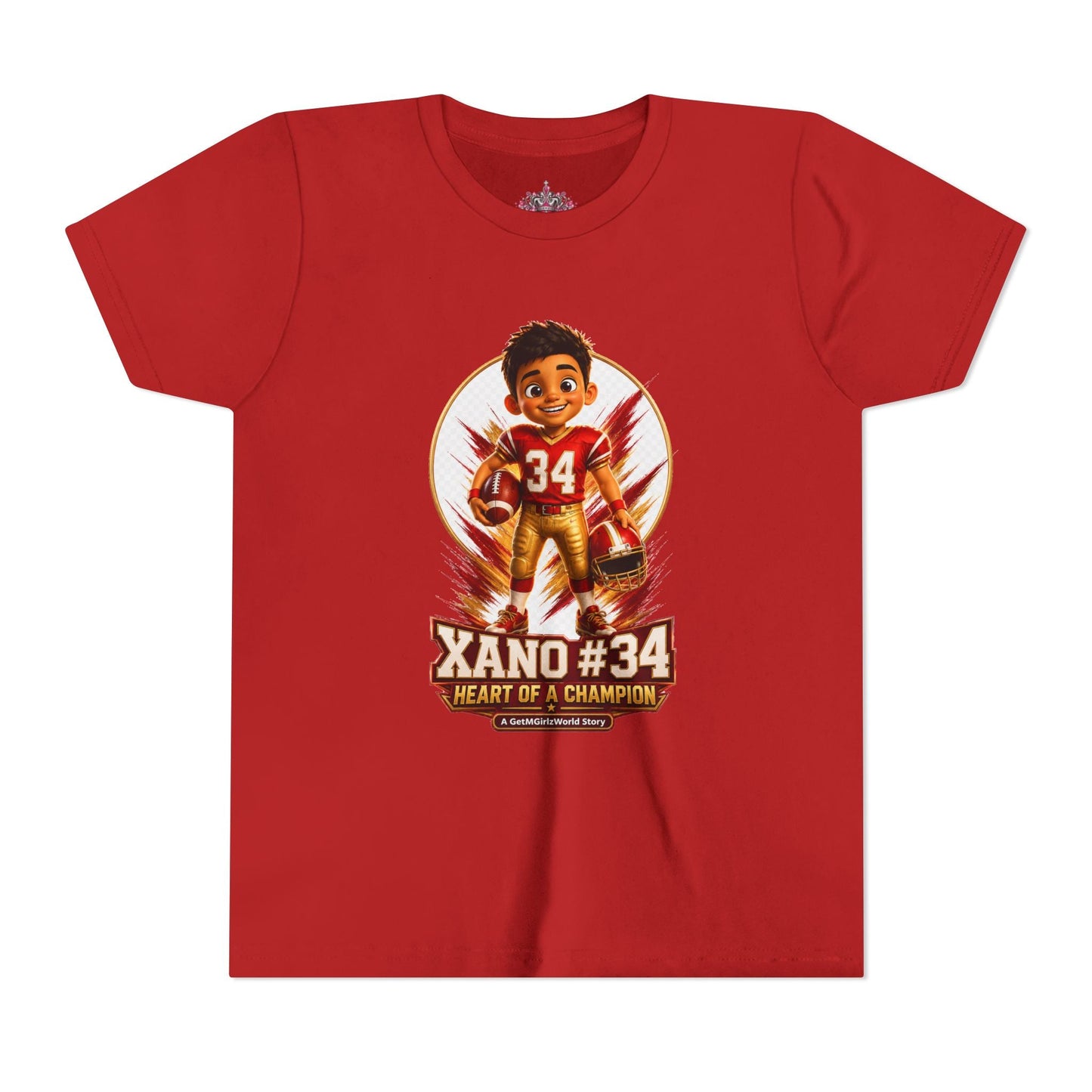 Youth Football Tee — "Xano 34: Heart of a Champion" - Getmgirlzworld Shop