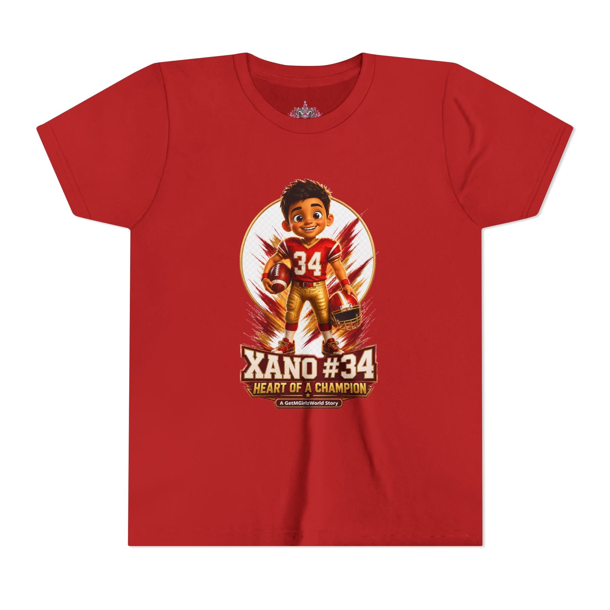 Youth Football Tee — "Xano 34: Heart of a Champion" - Getmgirlzworld Shop