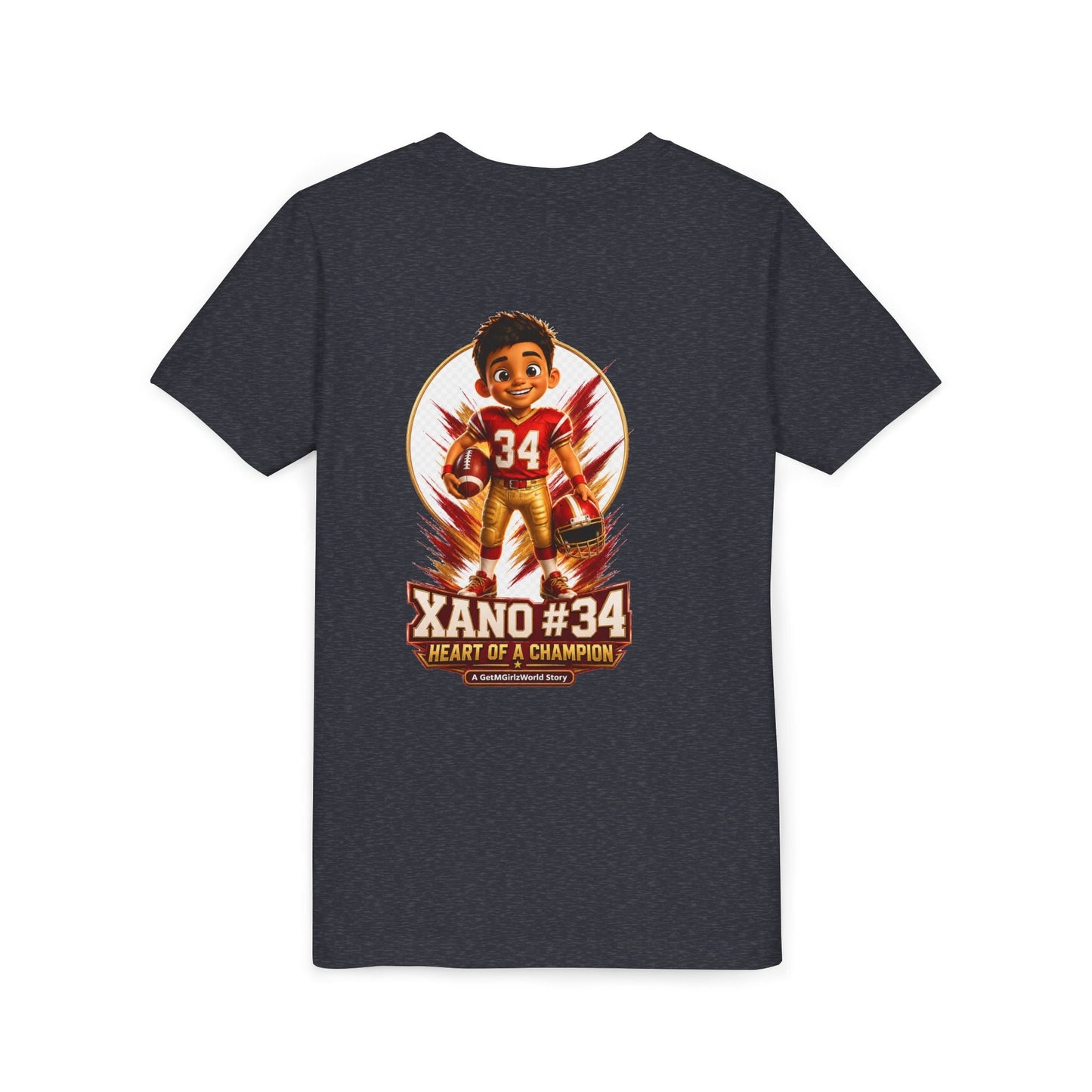 Youth Football Tee — "Xano 34: Heart of a Champion" - Getmgirlzworld Shop
